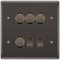 BG Nexus Black Nickel 6 Gang Switch 4x Trailing Edge LED Dimmer, 1x Intermediate, 1x 2-Way Switch