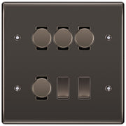 BG Nexus Black Nickel 6 Gang Switch 4x Trailing Edge LED Dimmer, 1x Intermediate, 1x 2-Way Switch by British General (BG-Nexus-BN-6G-4x-Dimmer-1x-INT-1x-2Way)