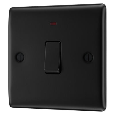 BG Nexus Matt Black 20A Double Pole Neon Switch NFB31 with 25mm Steel Back Box