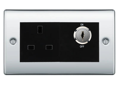 BG Nexus Polished Chrome 13A Double Pole Key Controlled Socket – Black Inserts