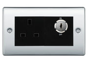 BG Nexus Polished Chrome 13A Double Pole Key Controlled Socket – Black Inserts by British General (BG-NPCKYSWSB)