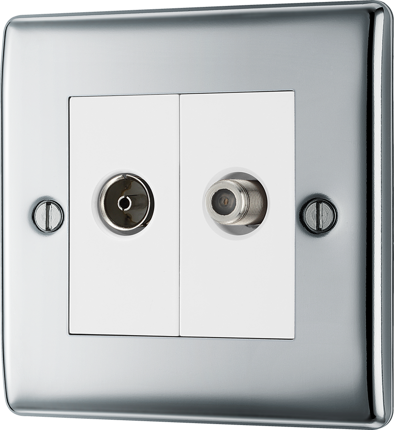 BG NPC65 Nexus Satellite and Co-axial, 2 Gang Satellite Socket Polished Chrome