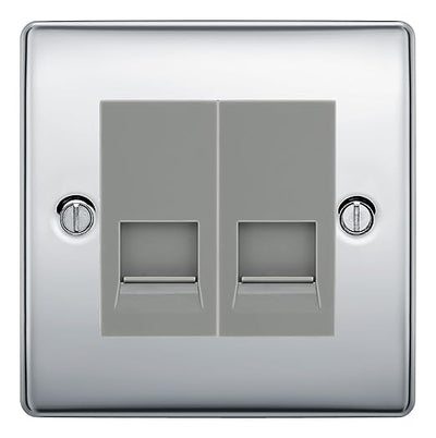 BG Nexus Polished Chrome Double RJ11 Telephone Socket NPCRJ112 - Grey Insert by British General (BG-NPCRJ112G)
