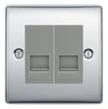 BG Nexus Polished Chrome Double RJ11 Telephone Socket NPCRJ112 - Grey Insert