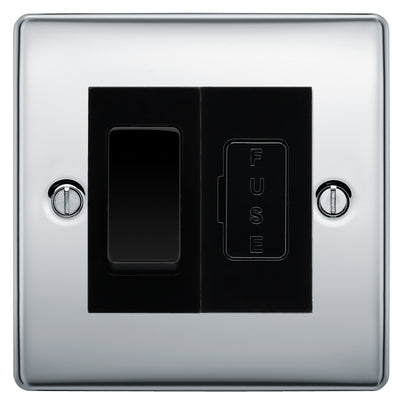 BG Nexus Metal Polished Chrome 20A Double Pole Switch & 13A Fused Spur Plate | Black Insert