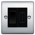 BG Nexus Metal Polished Chrome 20A Double Pole Switch & 13A Fused Spur Plate | Black Insert