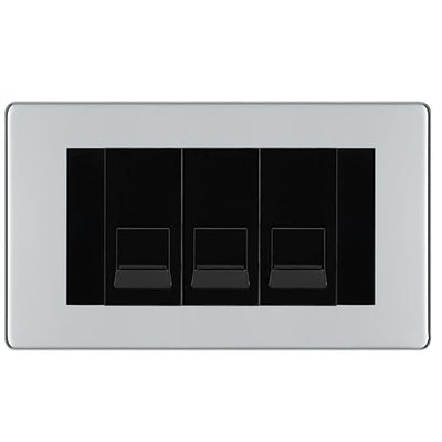 BG Screwless Polished Chrome 3 Gang RJ11 Telephone Socket Euro Module - Black Insert by British General (BG-FPCRJ113B)