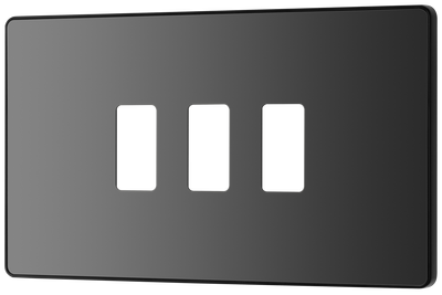 BG RPCDBC3B Evolve Grid Black Chrome 3 Module Rectangular Front Plate - Black Trim