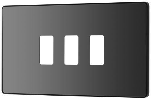 RPCDBC3B Front - The Grid modular range from British General allows you to build your own module configuration with a variety of combinations and finishes. This black chrome finish Evolve front plate clips on for a seamless finish, and can accommodate 3 Grid modules - ideal for switches and other domestic applications.