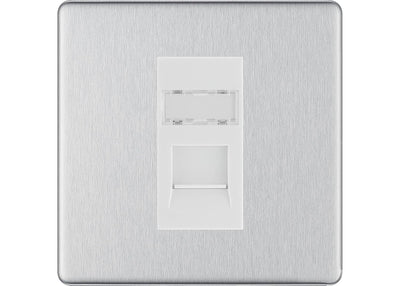 BG Screwless Brushed Steel Single 1 Gang RJ45 Data Socket FBSRJ451W White Insert by British General (BG-FBSRJ451W)