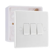 BG Nexus Triple Light Switch 3 Gang 10AX White & 32mm Pattress Back Box by British General (BG-843+891)