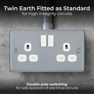 BG MC522 Metal Clad 13 Amp Double 2 Gang Switched Socket Twin Industrial Socket by British General (BG-MC522)