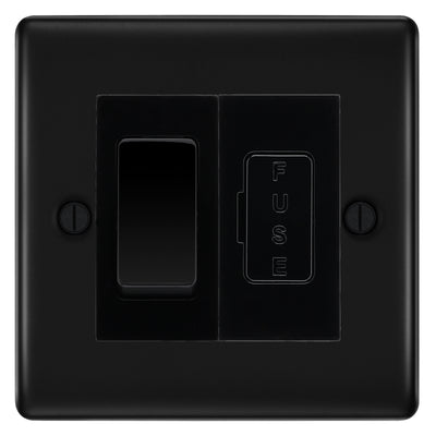 BG Nexus Metal Matt Black 20A Intermediate Switch & 13A Fused Spur Plate | Black Insert