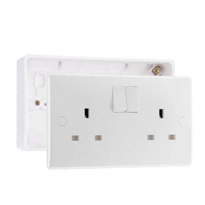 BG Nexus 13A Single Pole Double Socket White & 32mm Pattress Back Box by British General (BG-822+892)