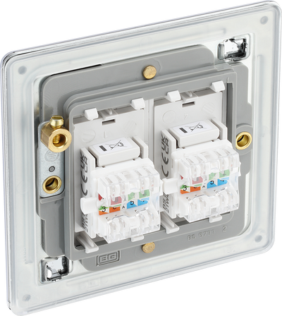 FPCRJ452 Back - This RJ45 ethernet socket from British General uses an IDC terminal connection and is ideal for home and office providing 2 networking outlets with ID windows for identification. 