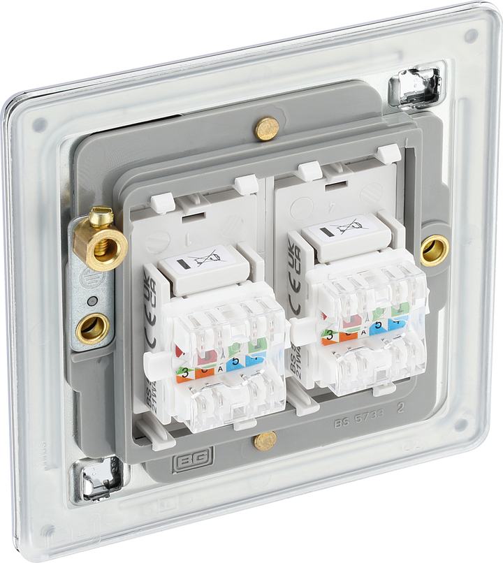 FPCRJ452 Back - This RJ45 ethernet socket from British General uses an IDC terminal connection and is ideal for home and office providing 2 networking outlets with ID windows for identification. 