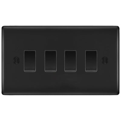 BG Matt Black 4 Gang Switch 3x Intermediate 1x 2 Way Light Switch Custom Grid by British General (BG-NEXUS-MB-4G-CUSTOM-3x-INT-1x-2WAY-SP)