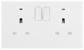 BG 926 Moulded Square Edge | White | 2 Gang 13A 1 Pole Neon Switched Socket
