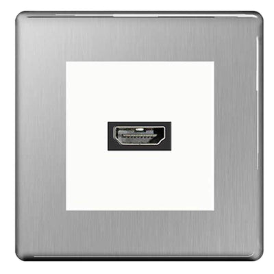 BG Nexus Screwless Brushed Steel HDMI Socket White insert by British General (BG-EMHDMIW+FBSEMS2)