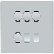 BG Screwless Polished Chrome 6 Gang Switch 4x Trailing Edge LED Dimmer 2x 2Way Custom Grid Switch by British General (BG-SCRL-PC-6G-CUSTOM-4x-Dimmer-2x-2WAY)