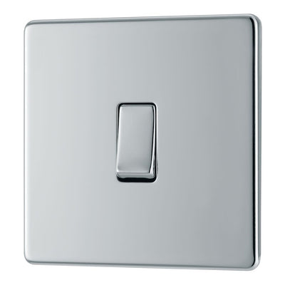 BG Screwless Polished Chrome 20A 16AX 2 Way Single Light Switch FPC12 with 35mm Steel Back Box