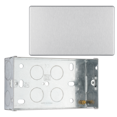 BG Screwless Brushed Steel Double Blank Plate FBS95 with 35mm Steel Back Box