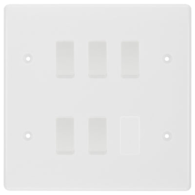 BG White 5 Gang 2 Way Custom Grid Light Switch with Back Box Included by British General (BG-NEXUS-WM-5G-CUSTOM-LIGHT-SWITCH)