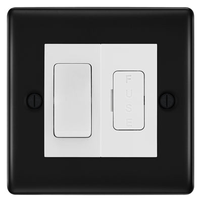 BG Nexus Matt Black 2 Way Light Switch & 13A Fused Spur Plate | White Insert