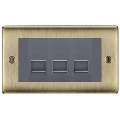 BG Nexus Antique Brass 3 Gang IDC Secondary Telephone Socket - Grey Insert by British General (BG-NABBTS3G)