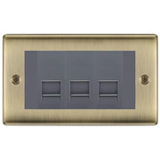 BG Nexus Antique Brass 3 Gang IDC Secondary Telephone Socket - Grey Insert by British General (BG-NABBTS3G)