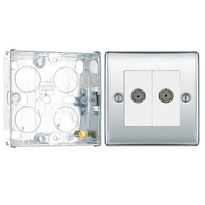 BG Nexus Polished Chrome Double Coaxial Socket NPC61 with 25mm Steel Back Box by British General (BG-NPC61+HGS02)