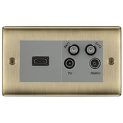 BG Nexus Antique Brass 4G Faceplate with HDMI + TV/FM/SAT Module - Grey Insert by British General (BG-NABEMR4-HDMI-TVFM2G)