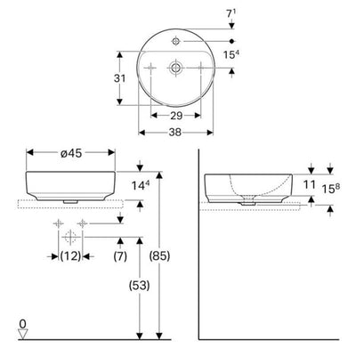 Geberit Variform 450mm Round Countertop Basin 1 Taphole & Overflow 500.769.01.2 by Geberit (Geberit-500.769.01.2)