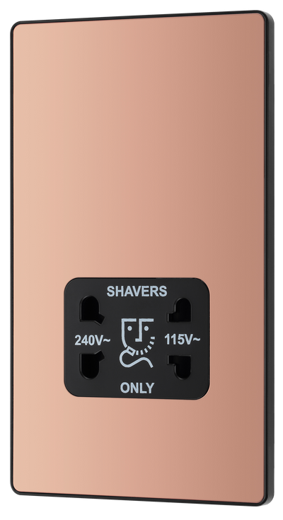 BG Evolve PCDCP20B Polished Copper 115-240V Dual Voltage Shaver Socket - Black Insert