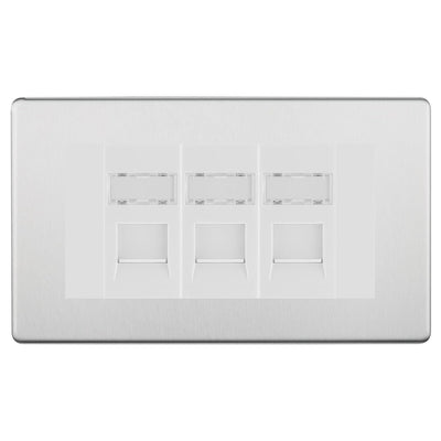 BG Screwless Brushed Steel 3 Gang RJ45 Cat6 Data Socket Outlet White Inserts by British General (BG-FBSRJ453W)