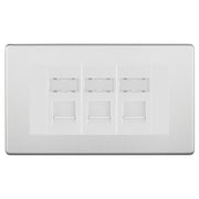 BG Screwless Brushed Steel 3 Gang RJ45 Cat6 Data Socket Outlet White Inserts by British General (BG-FBSRJ453W)