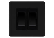 BG Matt Black 2 Gang 20AX 2-Way Switch Custom Grid – Black Insert by British General (BG-SCRL-FB-2G-Combo-2x2WAY-BL)