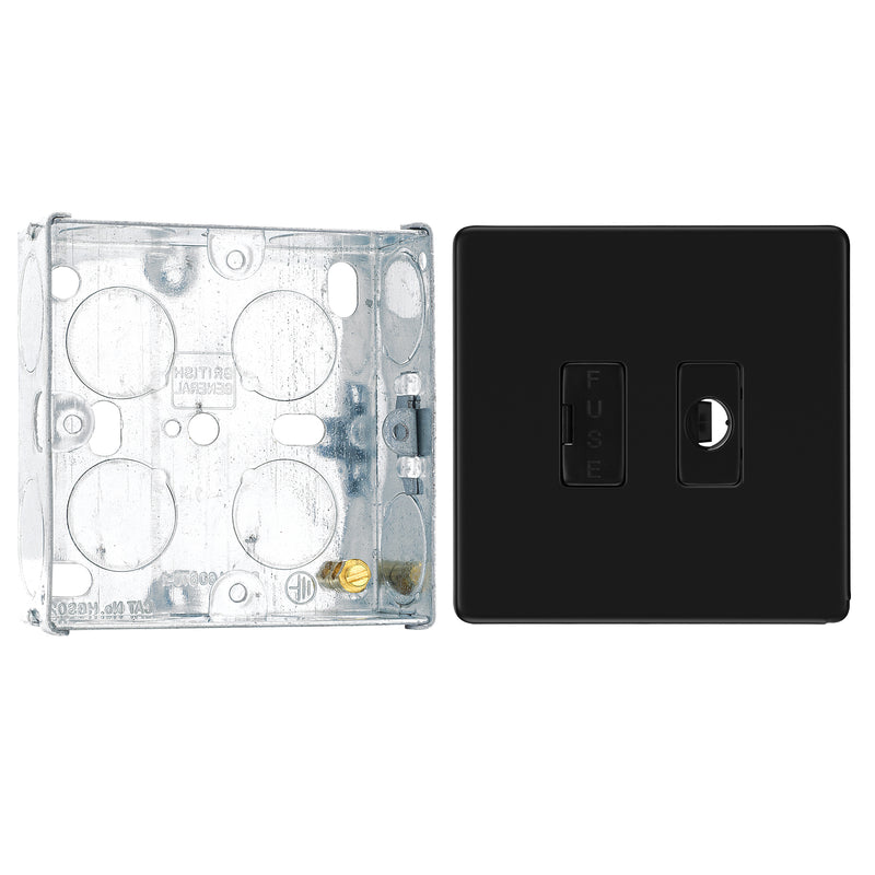 BG Screwless Matt Black Unswitched 13A Fused Spur & Flex Outlet FFB55 with 25mm Steel Back Box
