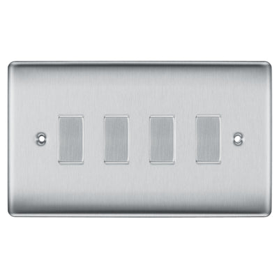 BG Brushed Steel 4 Gang light Switch in Double Format Custom Grid Satin Chrome by British General (BG-NEXUS-BS-4G-CUSTOM-LIGHT-SWITCH)