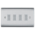 BG Brushed Steel 4 Gang light Switch in Double Format Custom Grid Satin Chrome