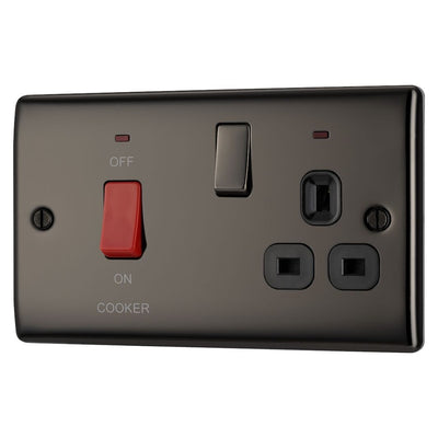 BG Nexus Black Nickel 45A Switch 13A Switched Socket Cooker Control Unit NBN70B with 35mm Steel Back Box