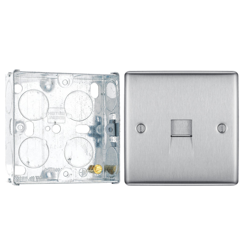 BG Nexus Brushed Steel Single Slave Telephone Socket NBSBTS1 With 25mm Steel Back Box
