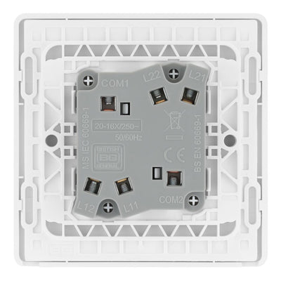 BG Evolve Pearlescent White 20A 16AX 2 Way Double Light Switch PCDCL42W with 35mm Steel Back Box