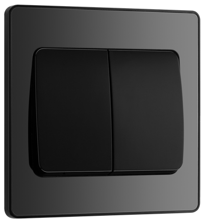 PCDBC42WB Front - This Evolve Black Chrome 20A 16AX double light switch from British General can operate 2 different lights, whilst the 2 way switching allows a second switch to be added to the circuit to operate the same light from another location (e.g. at the top and bottom of the stairs). 