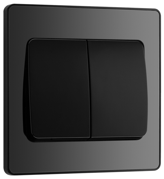 PCDBC42WB Front - This Evolve Black Chrome 20A 16AX double light switch from British General can operate 2 different lights, whilst the 2 way switching allows a second switch to be added to the circuit to operate the same light from another location (e.g. at the top and bottom of the stairs). 