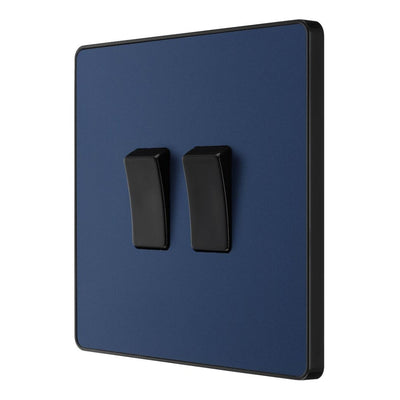 BG Evolve Matt Blue 2 Gang 20A 16AX 2 Way Light Switch PCDDB42B with 35mm Steel Back Box