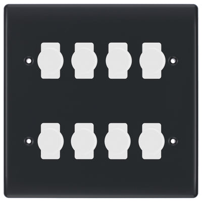 BG Part M 8 Gang Custom Grid Switch Plate with 8x Intelligent Dual Mode Dimmers – Graphite/White