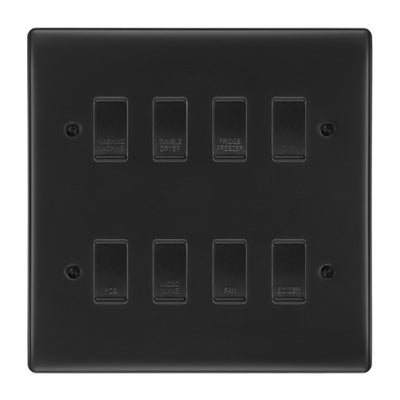 BG Matt Black 8 Gang Custom Grid Switch Panel Labelled Kitchen Appliance by British General (BG-NEXUS-MB-Kitchen-Appliance-8Gang)