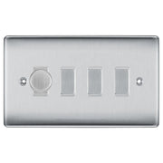 BG Nexus Brushed Steel 4 Gang Switch 1x Trailing Edge LED Dimmer 3x Intermediate Custom Grid Switch by British General (BG-Nexus-BS-4G-CUSTOM-1x-Dimmer-3x-INT)