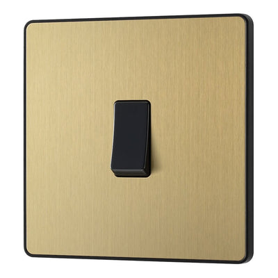 BG Evolve Satin Brass 1 Gang 20A 16AX Intermediate Light Switch PCDSB13B with 35mm Steel Back Box